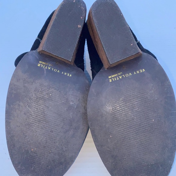 Black Suede Leather Ankle Boots Wood Wedge Heel Side Zip Closure - Picture 5 of 5